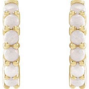 14K Yellow Gold Natural White Opal Cabochon Hinged 12.2 mm Hoop Earrings