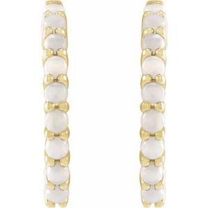 14K Yellow Gold Natural White Opal Cabochon Hinged 20 mm  Hoop Earrings