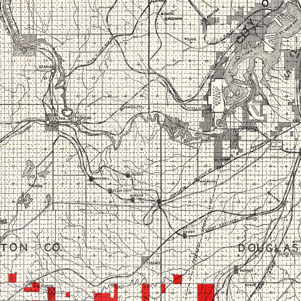 Vintage Map of Carlton County, Minnesota 1919