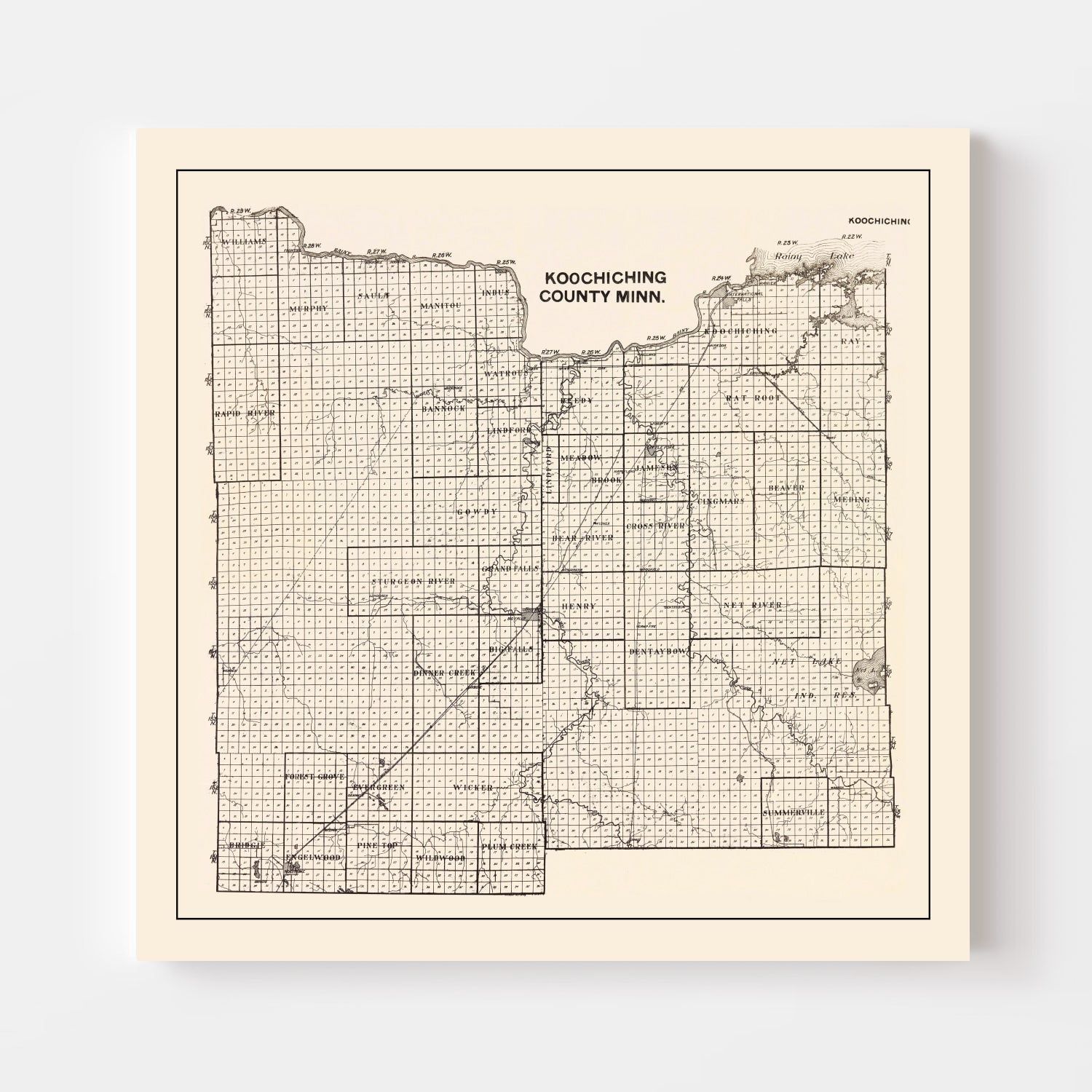 Vintage Map of Koochiching County, Minnesota 1919