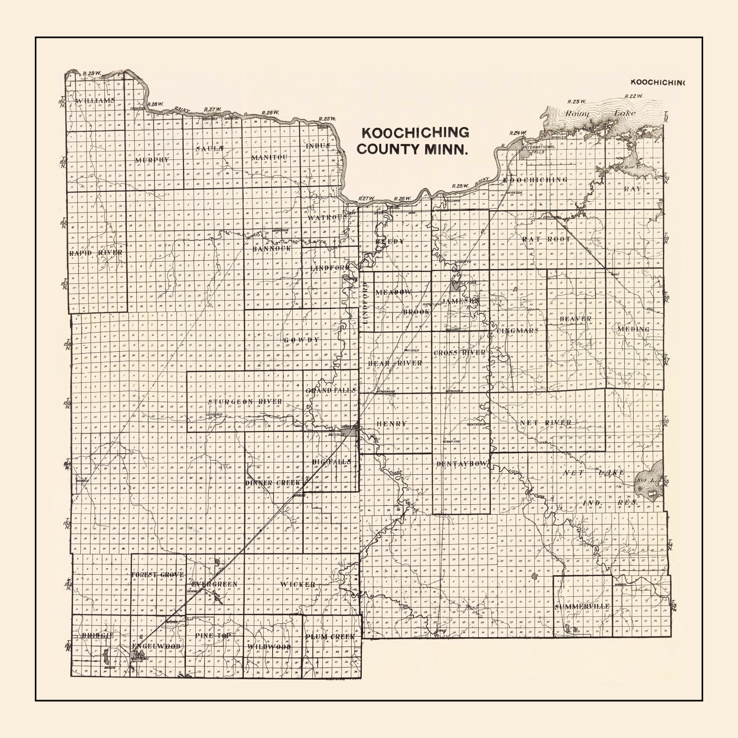 Vintage Map of Koochiching County, Minnesota 1919