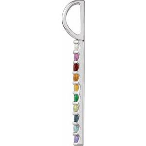 Sterling Silver Natural Multi-Gemstone & .02 CT Natural Diamond Rainbow Bar Charm/Pendant