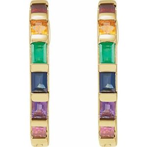 14K Yellow Gold Natural Multi-Gemstone Rainbow Hoop Earrings – image 2