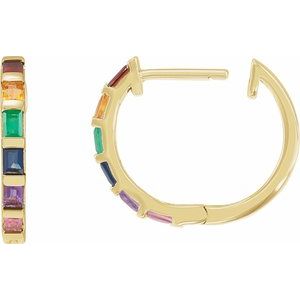 14K Yellow Gold Natural Multi-Gemstone Rainbow Hoop Earrings – image 3
