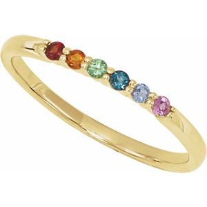14K Yellow Gold Natural Multi-Gemstone Rainbow Stackable Ring