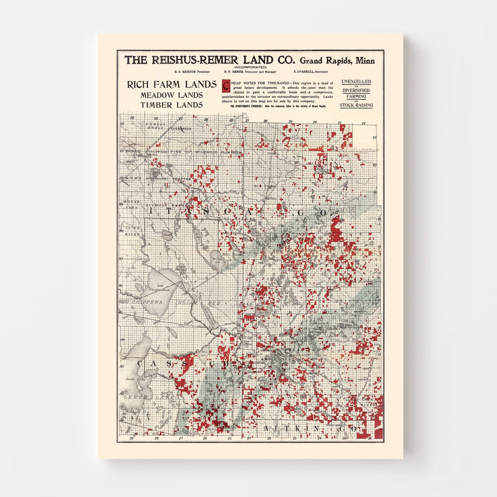 Vintage Map of Itasca County, Minnesota 1908