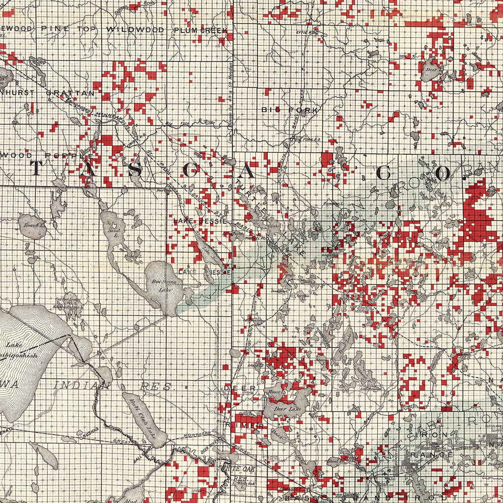 Vintage Map of Itasca County, Minnesota 1908