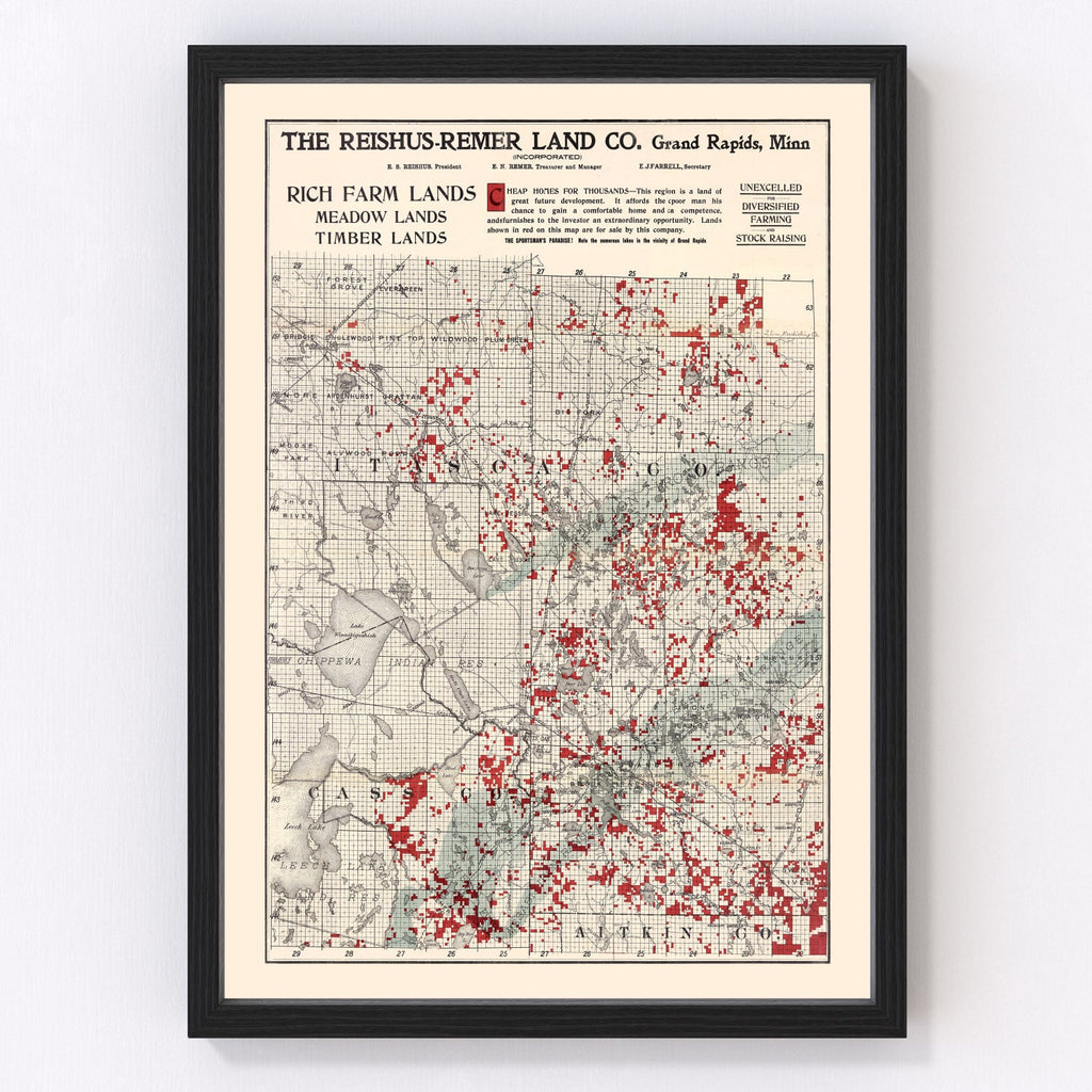 Vintage Map of Itasca County, Minnesota 1908