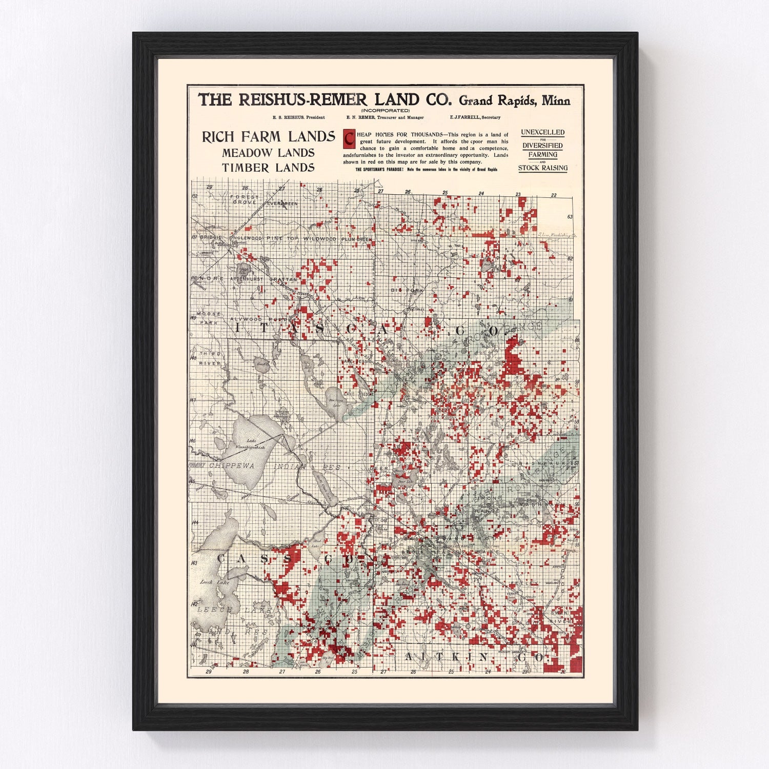 Vintage Map of Itasca County, Minnesota 1908