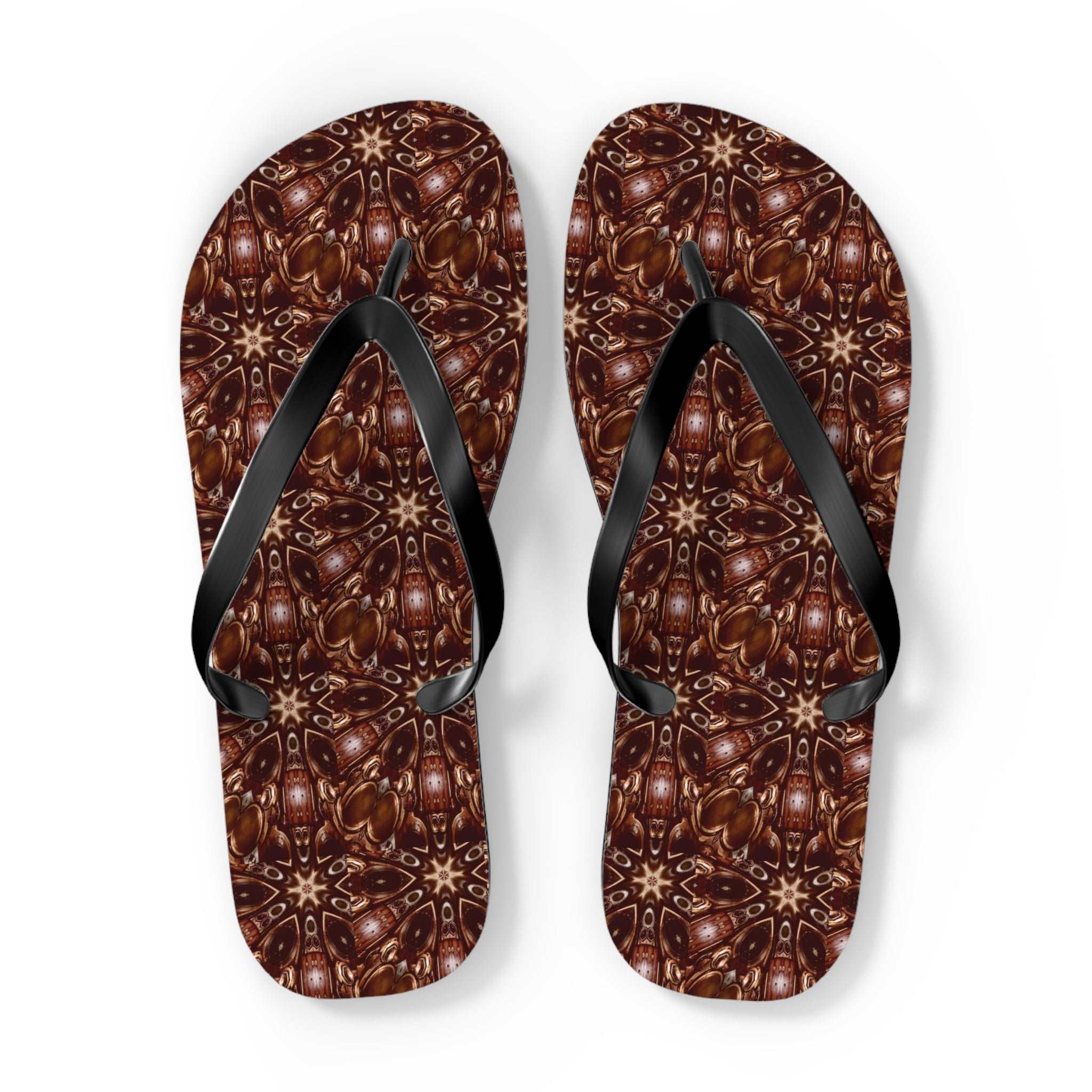 Brown and Beige Star Pattern Flip Flops