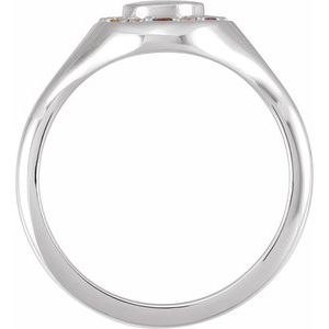 14K White Gold Natural Multi-Gemstone & 1/10 CTW Natural Diamond Halo-Style Signet Ring