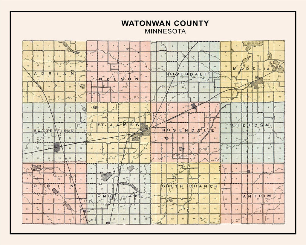 Vintage Map of Watonwan County, Minnesota 1907
