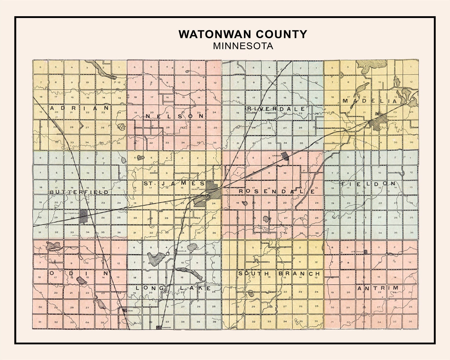 Vintage Map of Watonwan County, Minnesota 1907