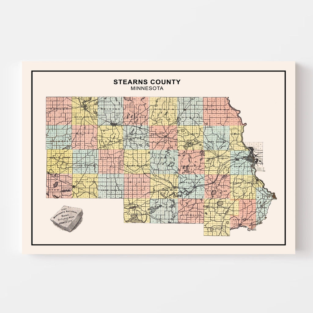 Vintage Map of Stearns County, Minnesota 1907