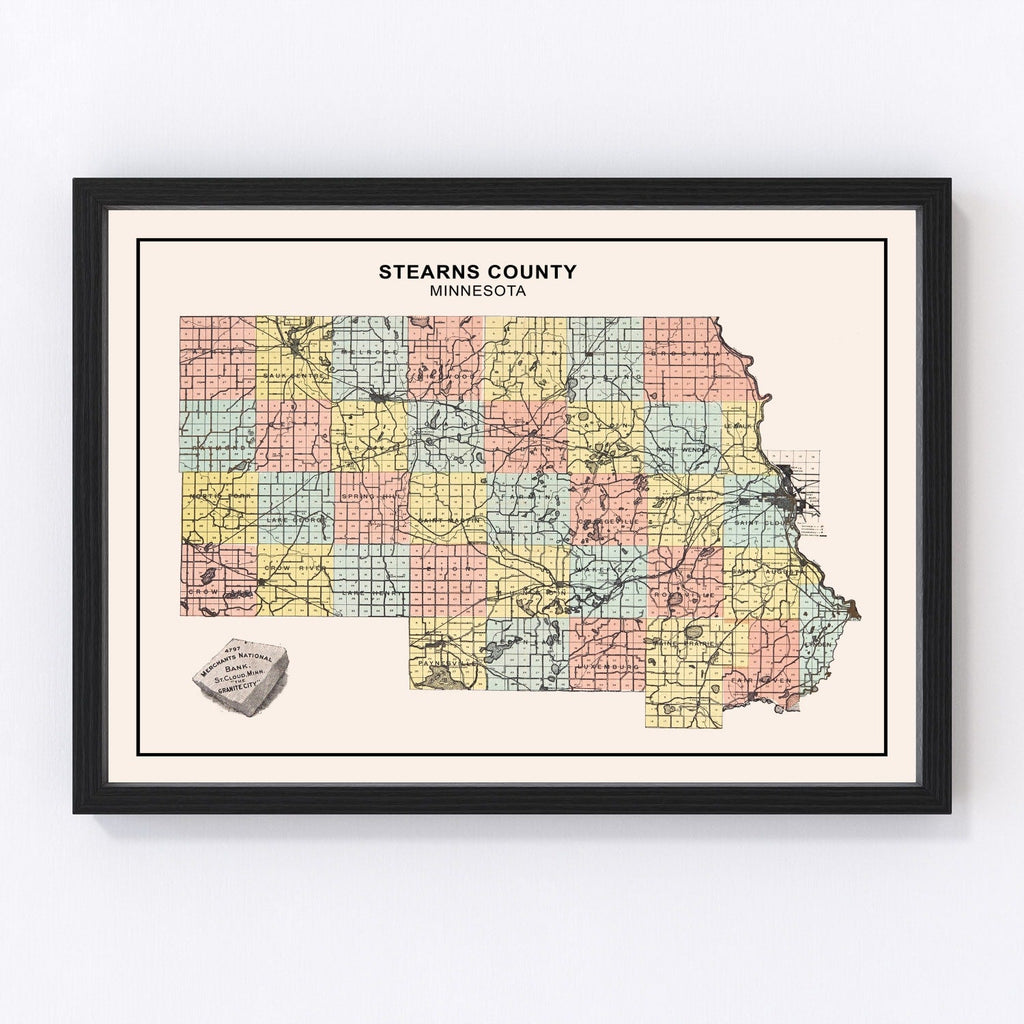Vintage Map of Stearns County, Minnesota 1907