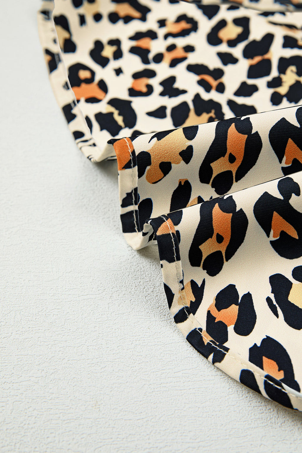 Leopard Colorblock Contrast V-Neck Short Sleeve Blouse