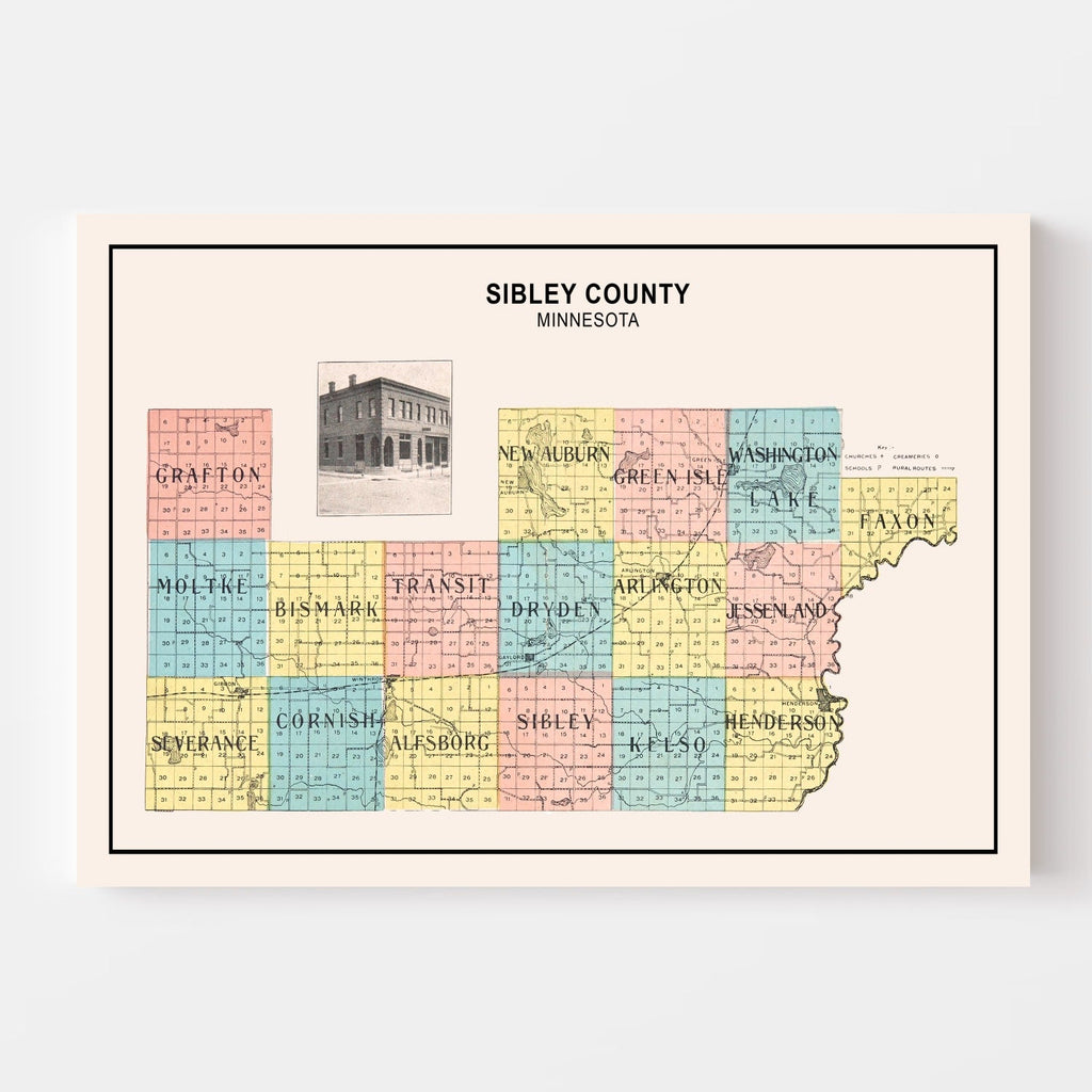 Vintage Map of Sibley County, Minnesota 1907