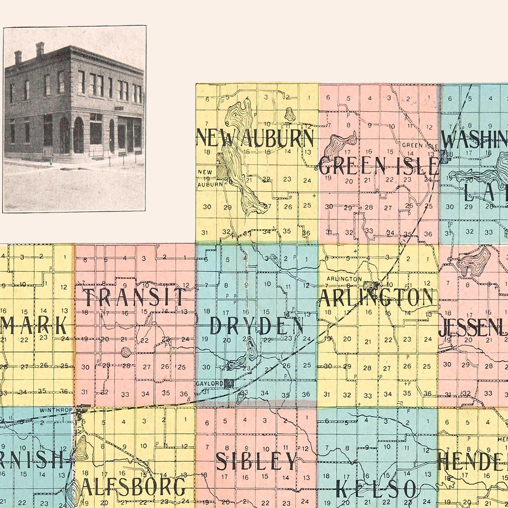 Vintage Map of Sibley County, Minnesota 1907