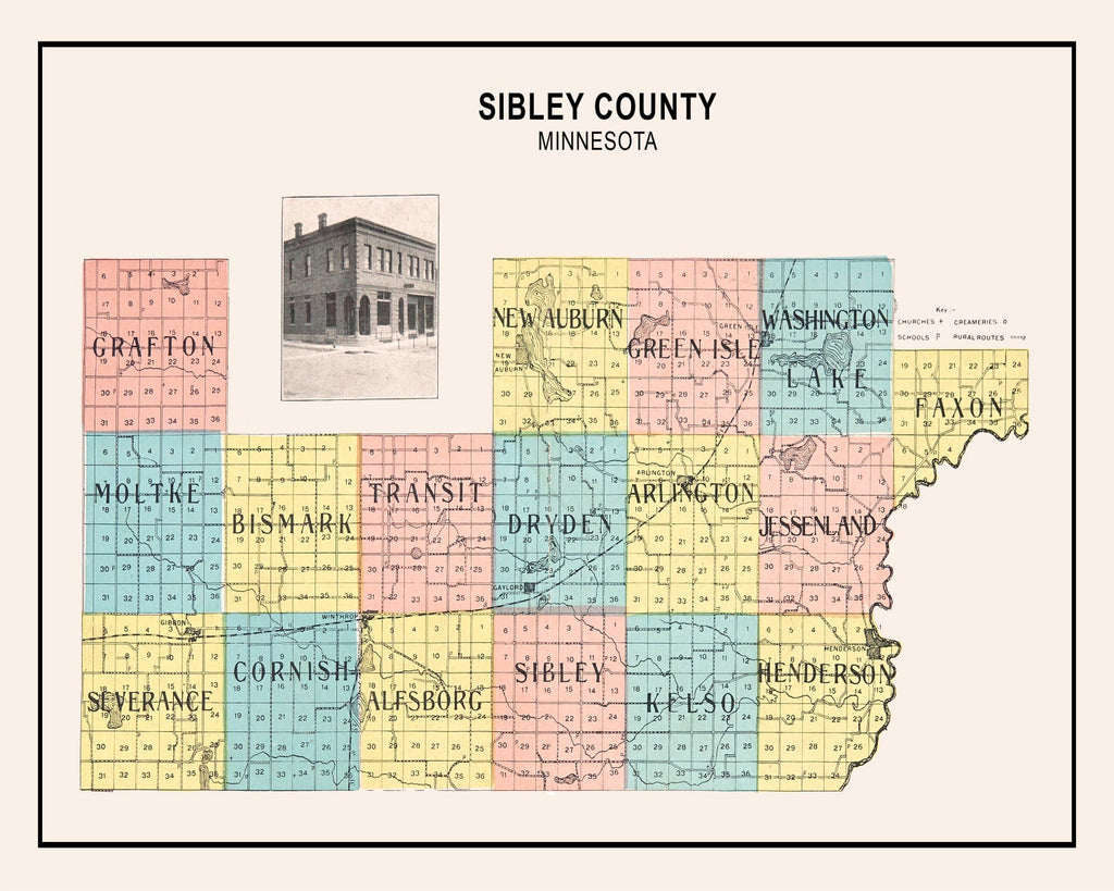 Vintage Map of Sibley County, Minnesota 1907