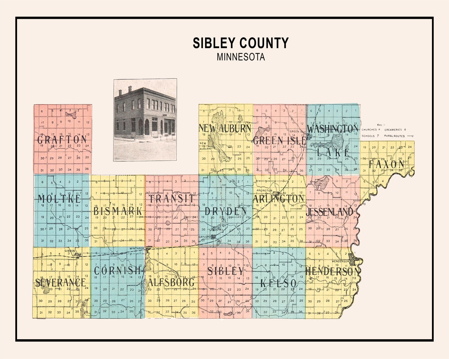 Vintage Map of Sibley County, Minnesota 1907
