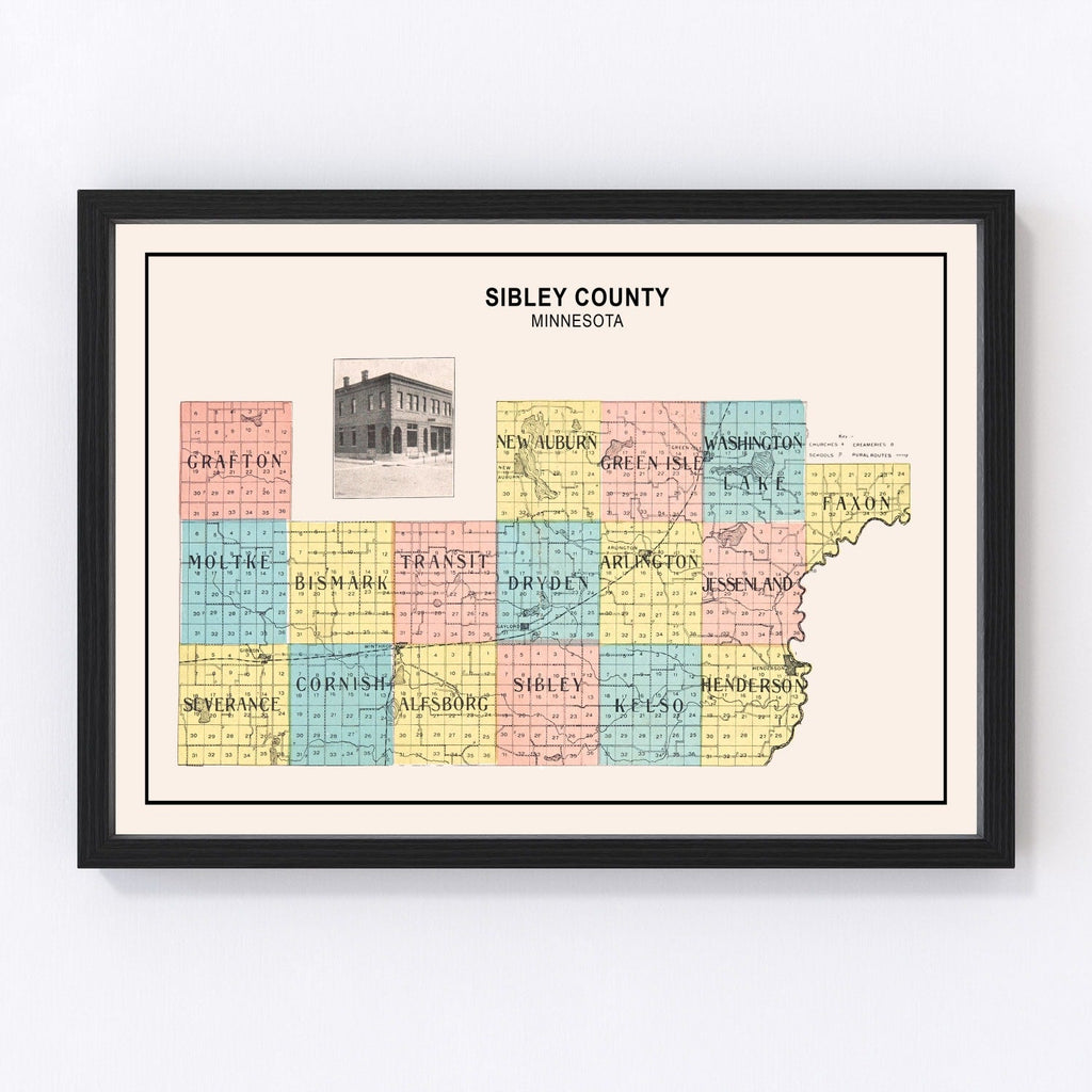 Vintage Map of Sibley County, Minnesota 1907