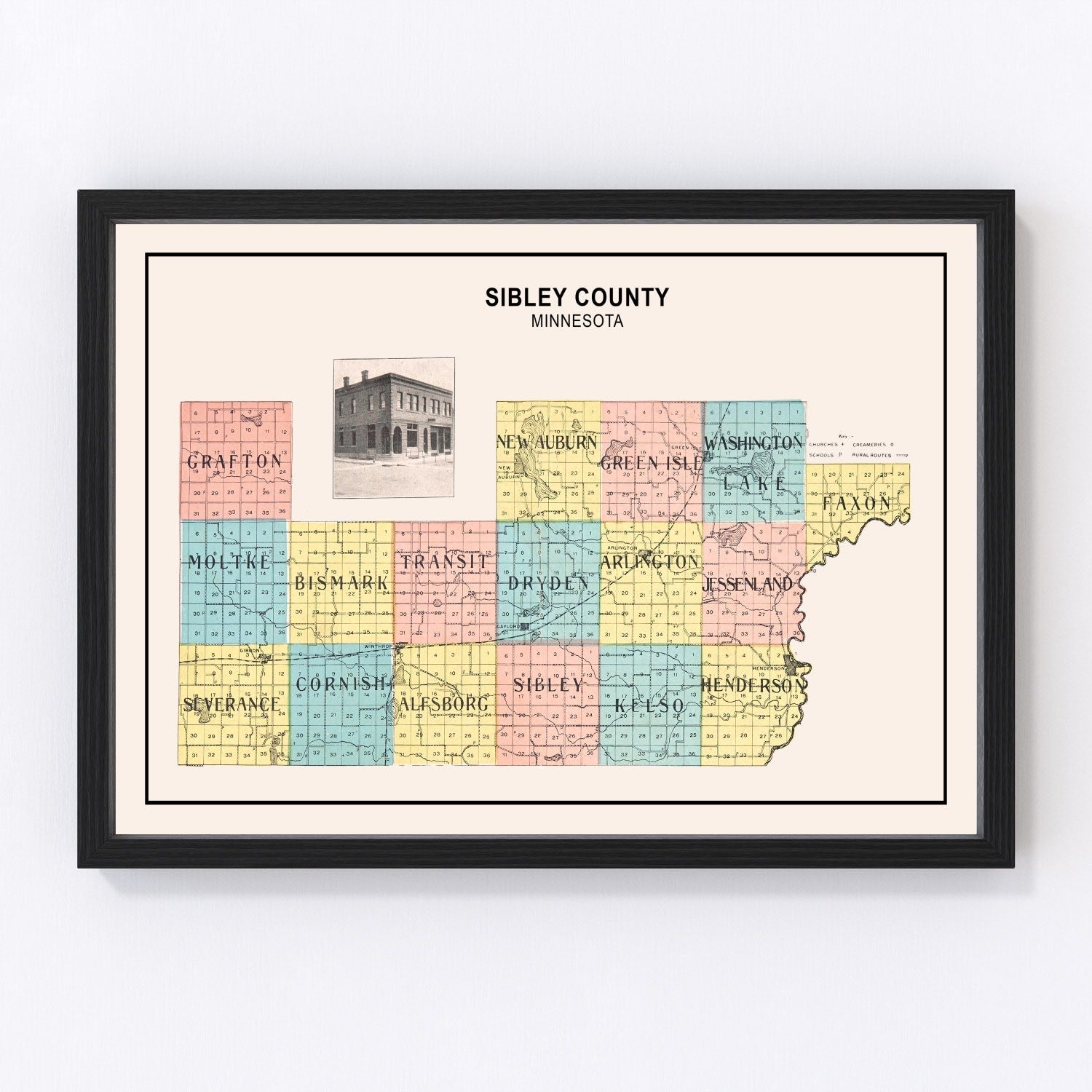 Vintage Map of Sibley County, Minnesota 1907