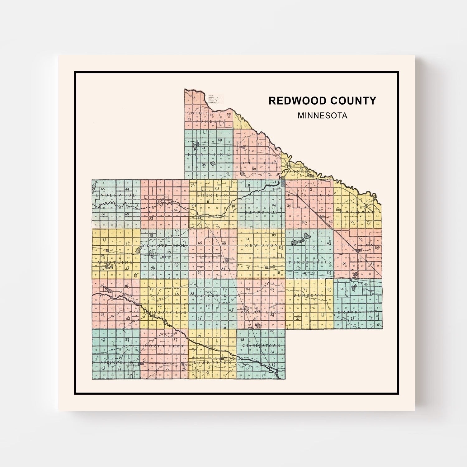 Vintage Map of Redwood County, Minnesota 1907