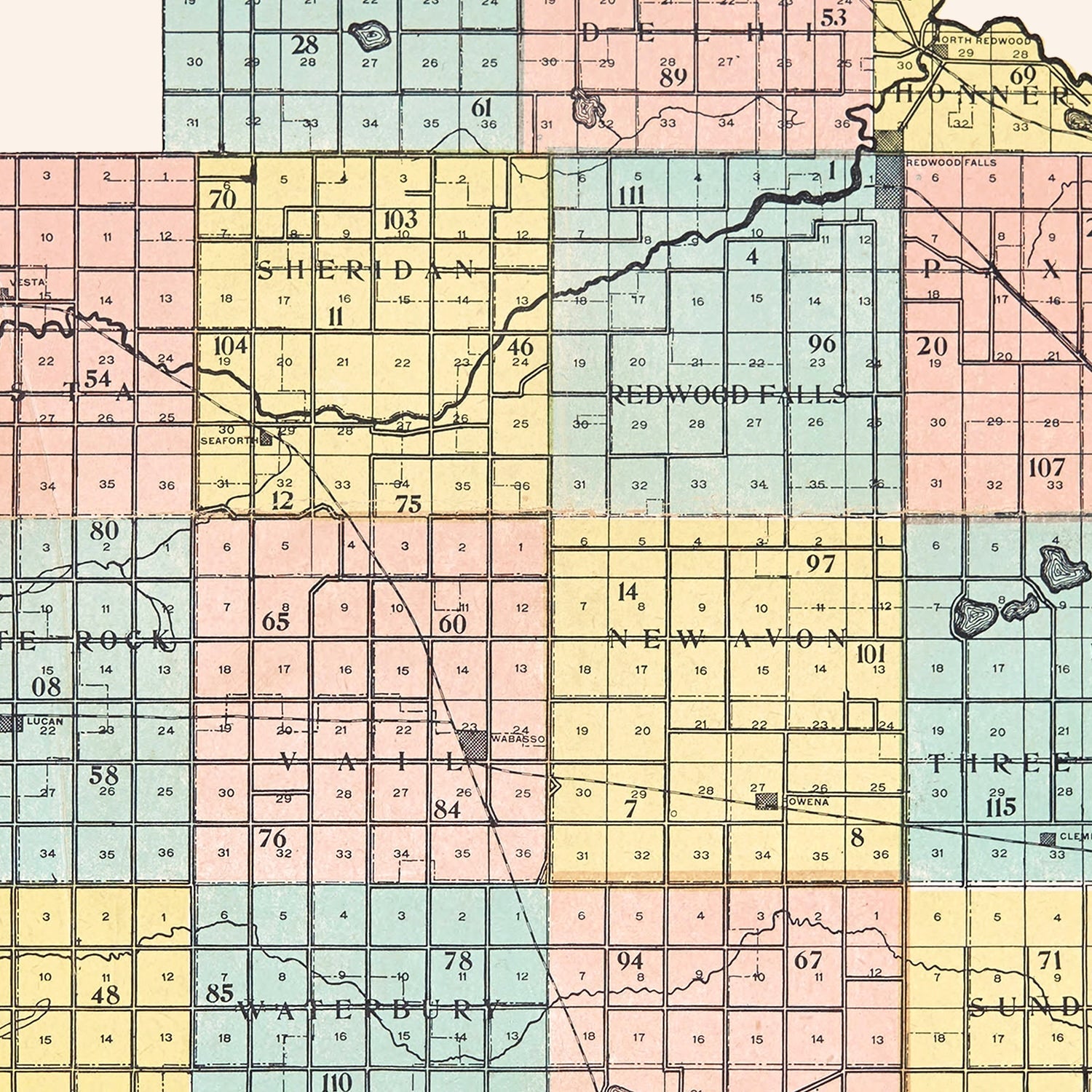 Vintage Map of Redwood County, Minnesota 1907