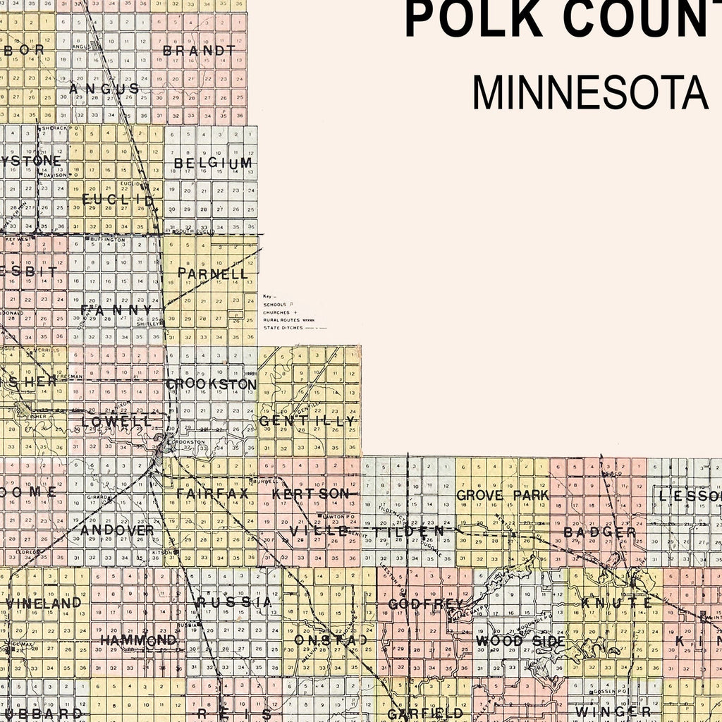 Vintage Map of Polk County, Minnesota 1907