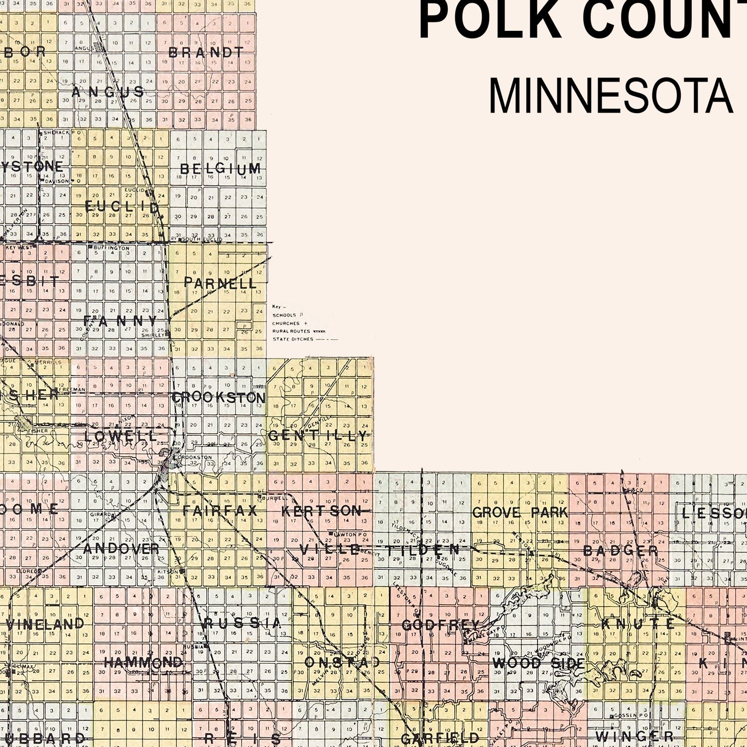 Vintage Map of Polk County, Minnesota 1907