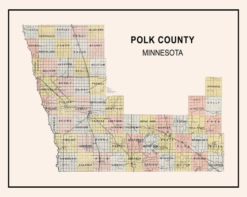 Vintage Map of Polk County, Minnesota 1907