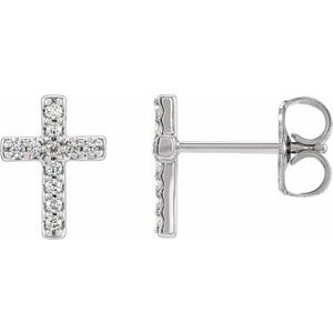 14K White Gold .08 CTW Natural Diamond Cross Earrings