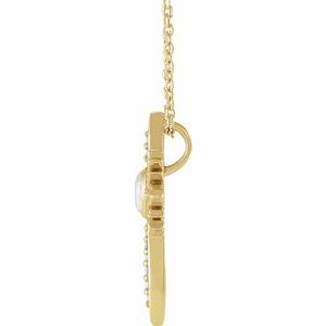 14K Yellow Gold Natural White Opal & .06 CTW Natural Diamond Nativity Cross 16-18" Necklace