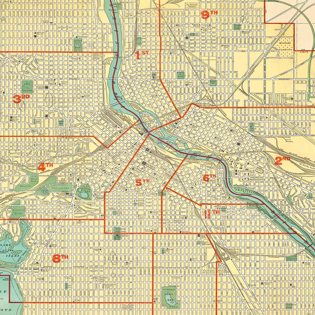 Vintage Map of Minneapolis, Minnesota 1924