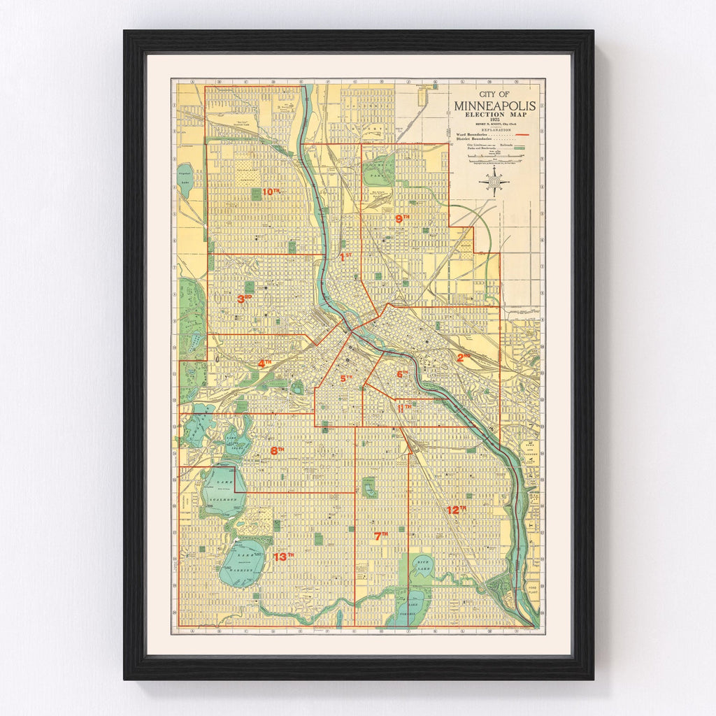 Vintage Map of Minneapolis, Minnesota 1924