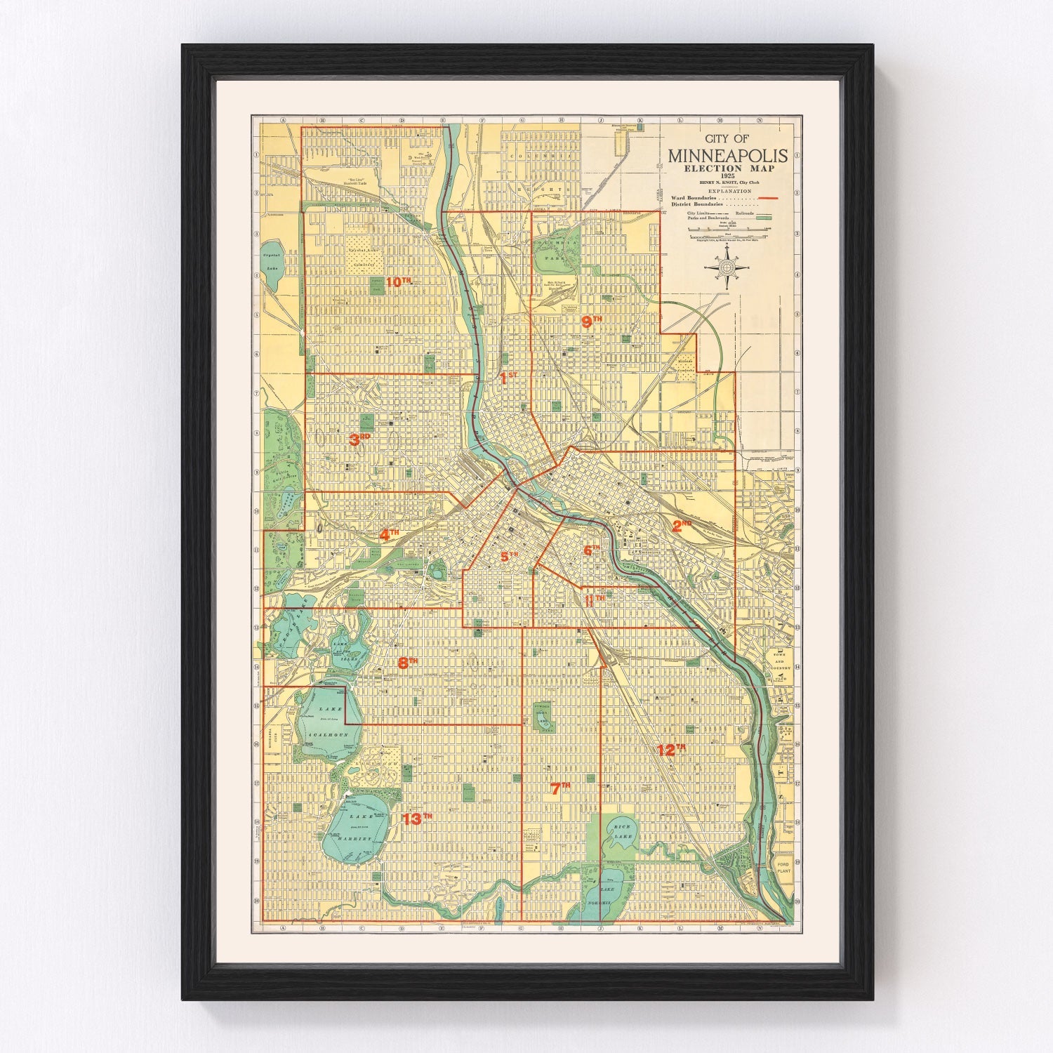 Vintage Map of Minneapolis, Minnesota 1924