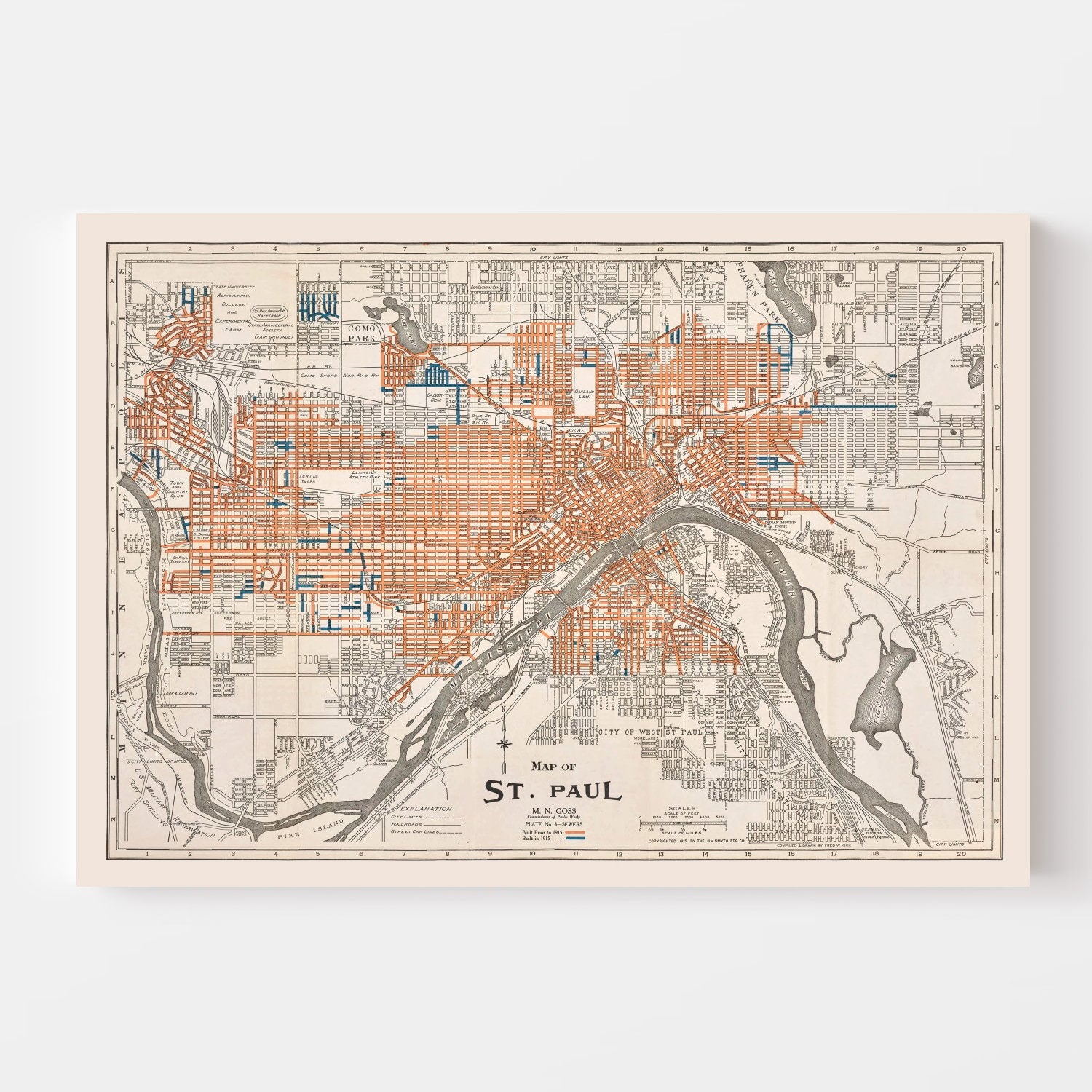Vintage Map of St. Paul, Minnesota 1915