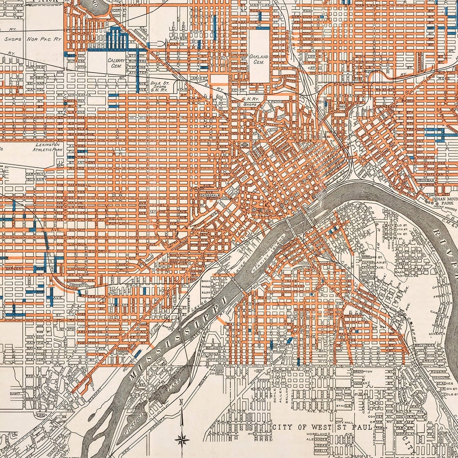 Vintage Map of St. Paul, Minnesota 1915