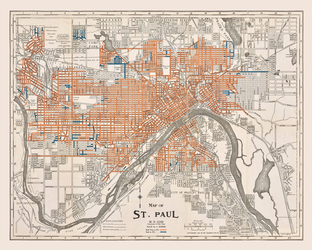 Vintage Map of St. Paul, Minnesota 1915