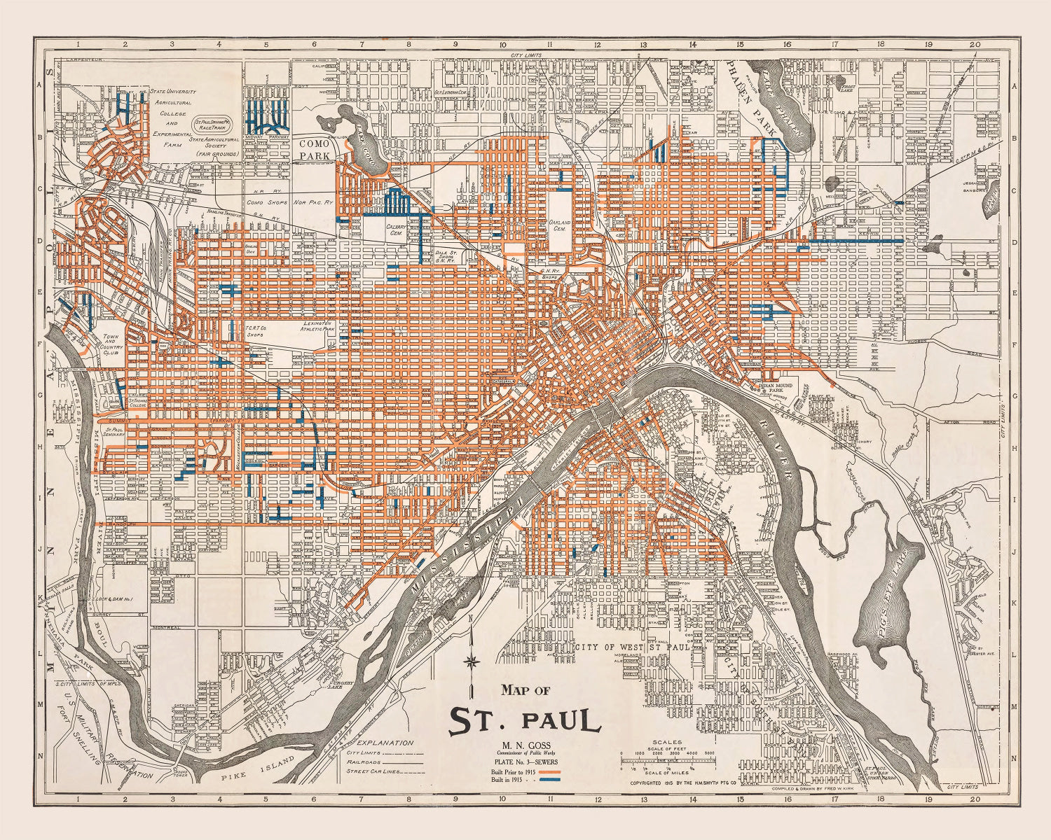 Vintage Map of St. Paul, Minnesota 1915