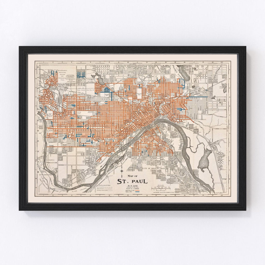 Vintage Map of St. Paul, Minnesota 1915