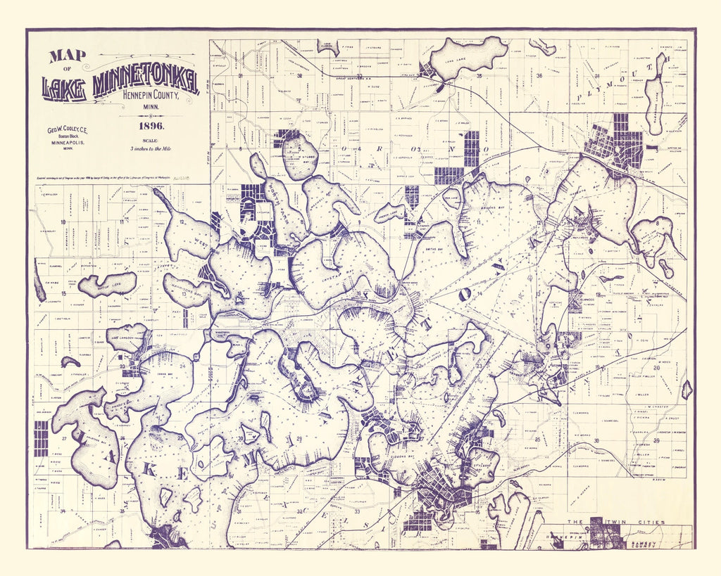 Vintage Map of Lake Minnetonka, Minnesota 1896