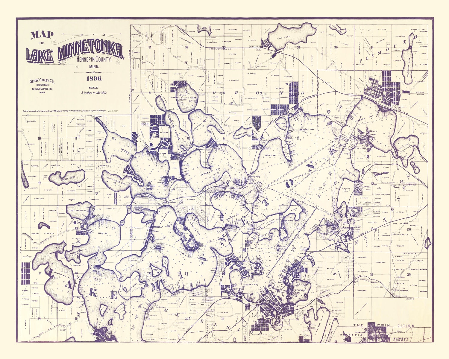 Vintage Map of Lake Minnetonka, Minnesota 1896