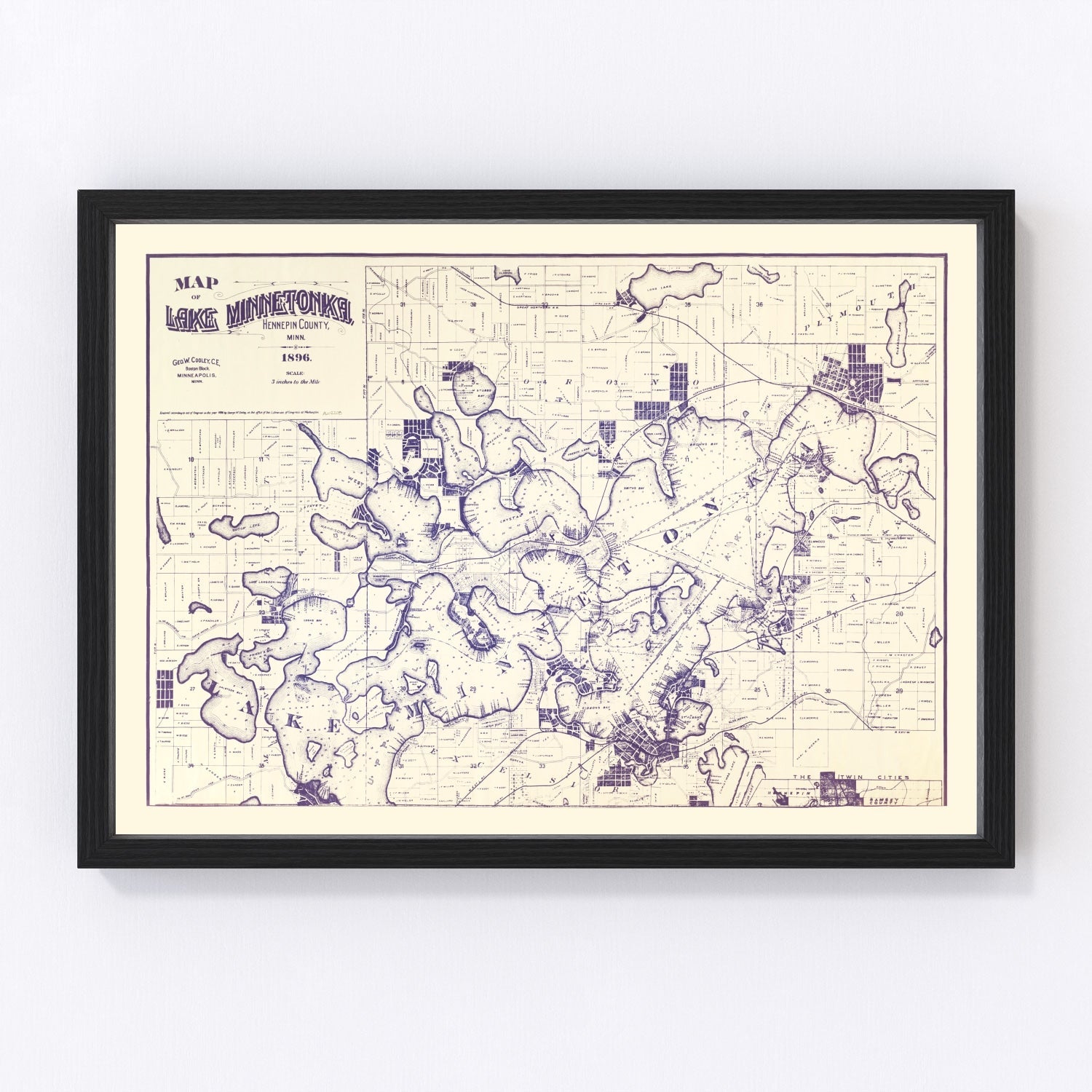 Vintage Map of Lake Minnetonka, Minnesota 1896