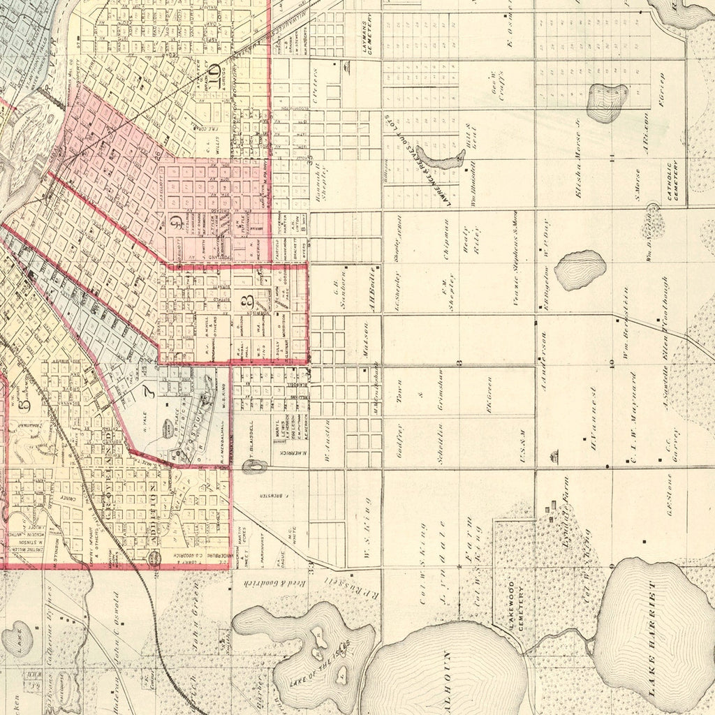 Vintage Map of Minneapolis, Minnesota 1874