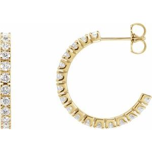 14K Yellow Gold 1 CTW Natural Diamond 20.5 mm Hoop Earrings