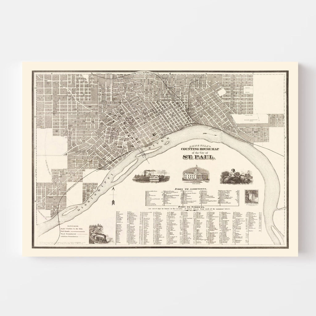 Vintage Map of St. Paul, Minnesota 1869