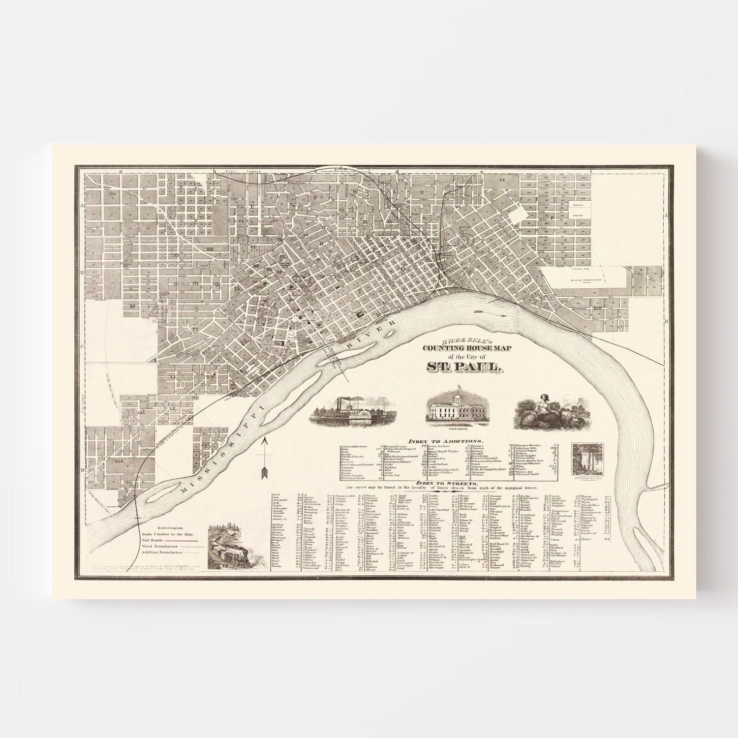 Vintage Map of St. Paul, Minnesota 1869