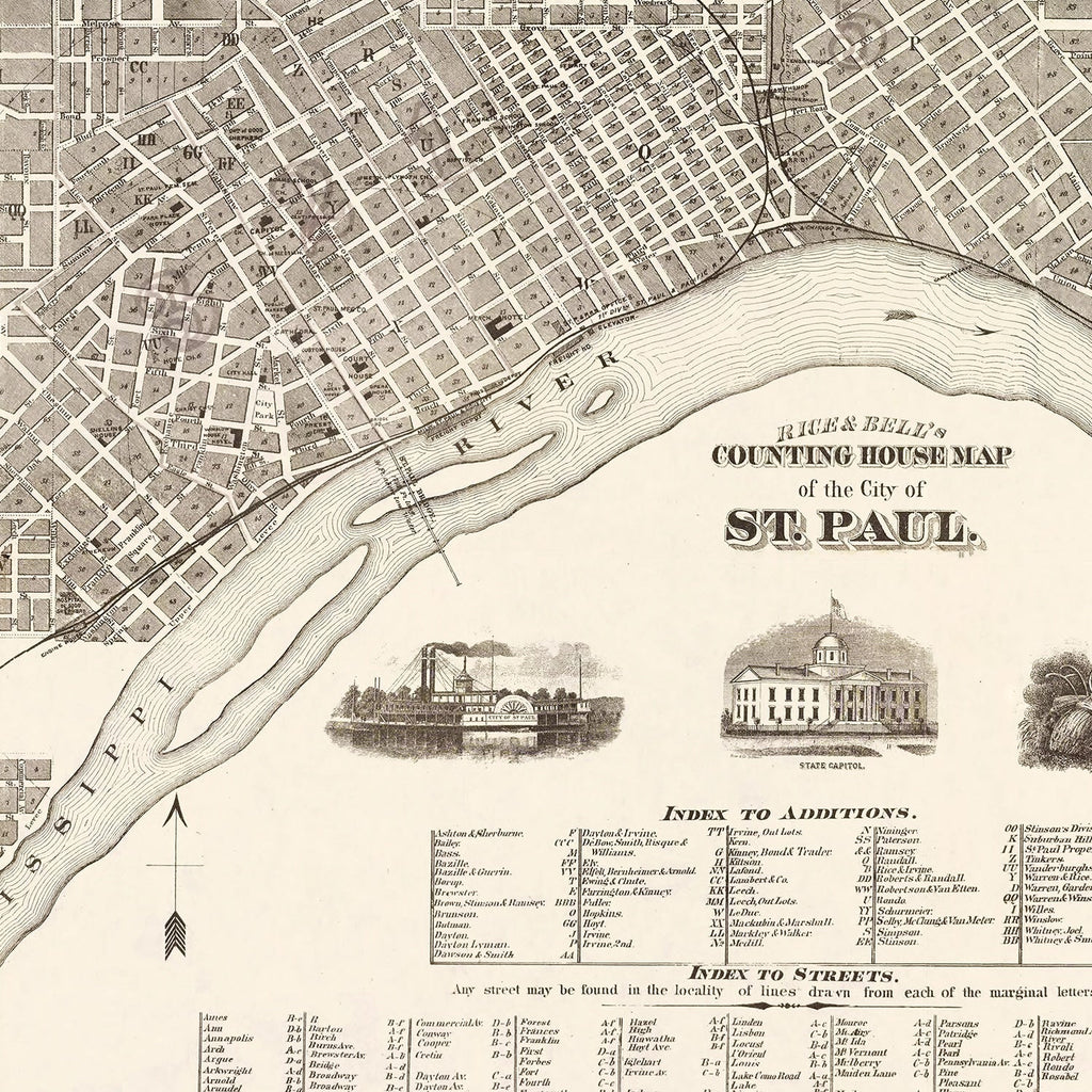 Vintage Map of St. Paul, Minnesota 1869