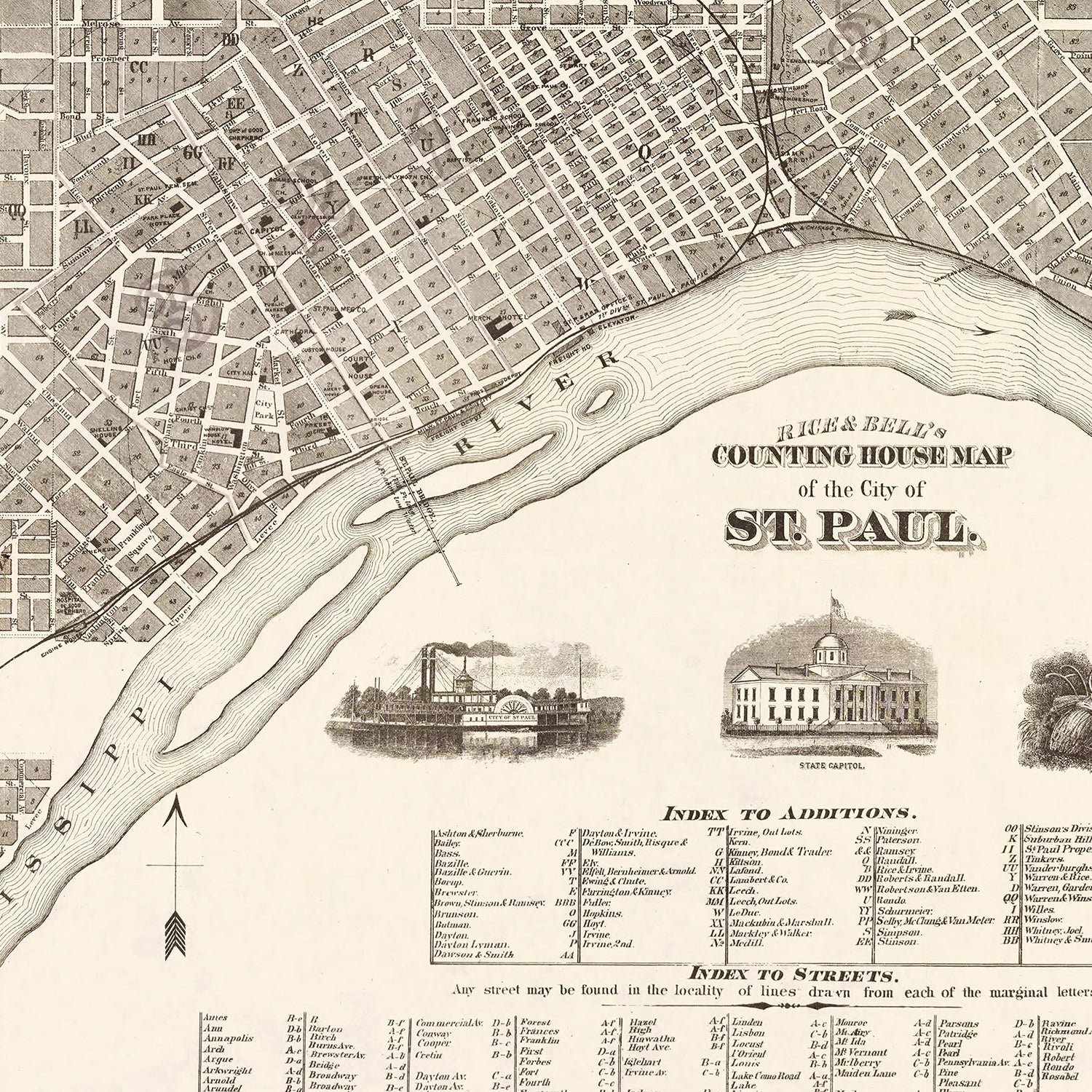 Vintage Map of St. Paul, Minnesota 1869